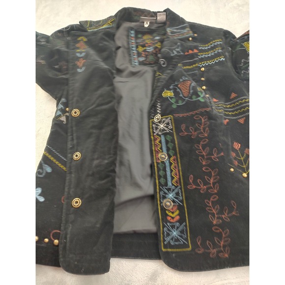 Chicos Black Velvet Embroidered Jacket Size 0 Blazer Boho Festival Ornate - Picture 6 of 8